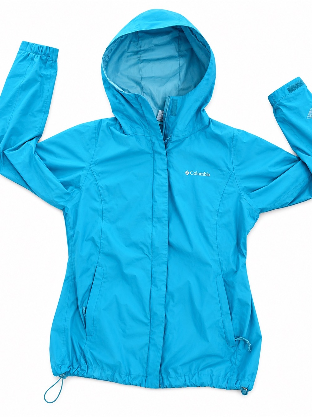 Womens Hooded Rain Jacket in Bright Aqua Blue XS
